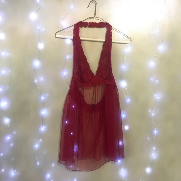 Red Victoria’s Secret Sheer Lace Halter Babydoll - Picture 3 of 17